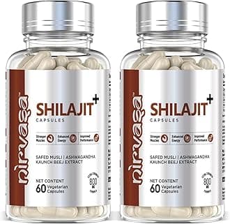 Nirvasa Pure Shilajit/Shilajeet (800mg) 2x60 Capsules | Boost Strength, Stamina, Energy & Immunity | Supports Vitality, Performance & Muscle Growth | Ashwagandha, Safed Musli & Kaunch Beej (Pack of 2)