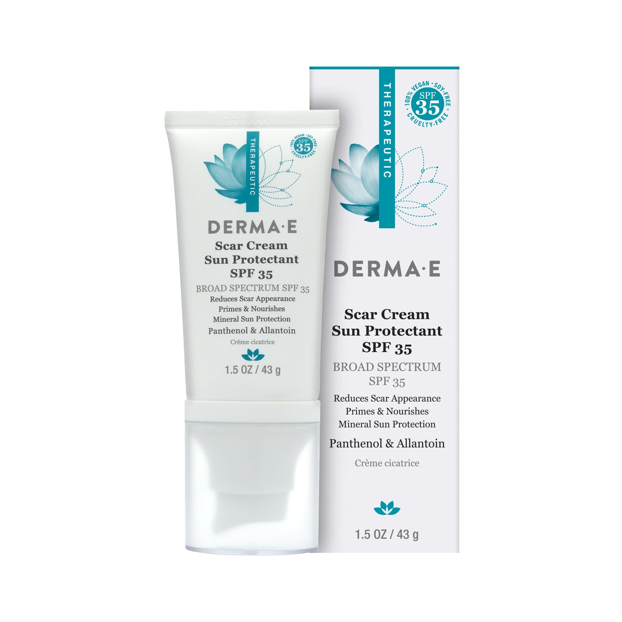 DERMA E Scar Cream Sun Protectant SPF 35 – Advanced Scar Lotion with UVA/UVB Mineral Sunscreen for Scars, Burns, Cuts and Acne Scars - Natural Scar Treatment for Face, 1.5 Oz