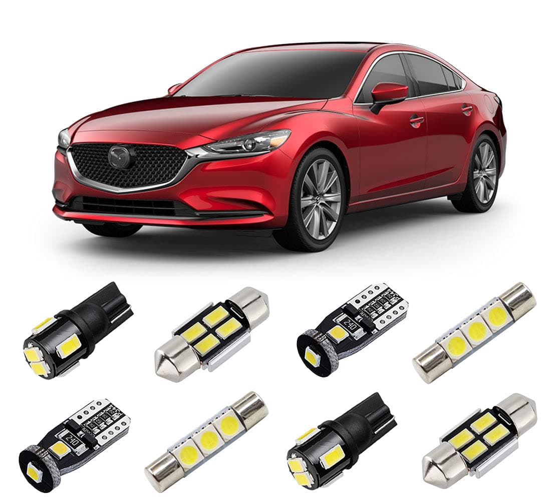 White Interior LED Lights Kit for Mazda 6 2014 2015 2016 2017 2018 2019 Super Bright 6000K LED Interior Light Bulbs Package + License Plate Lights and Install Tool