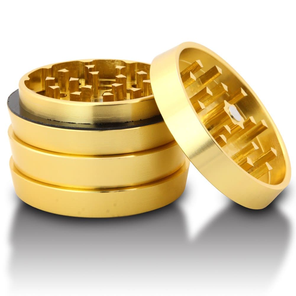 DCOU Pagoda Tower Spice Herb Grinder - 4 Piece with Pollen Catcher - Premium Grade Aluminum (Gold)