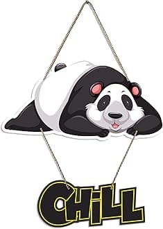 Artvibes Chill Panda Printed Wooden Wall Hangers Decorative Items with Quotes for Home Decor | Office | Gifts | Living Room | Bedroom | Modern Designer Decoration | Artworks Wall Hangings (WH_5714N)