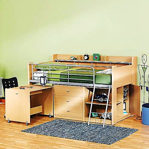 Charleston Storage Loft Bed with Desk, Natural