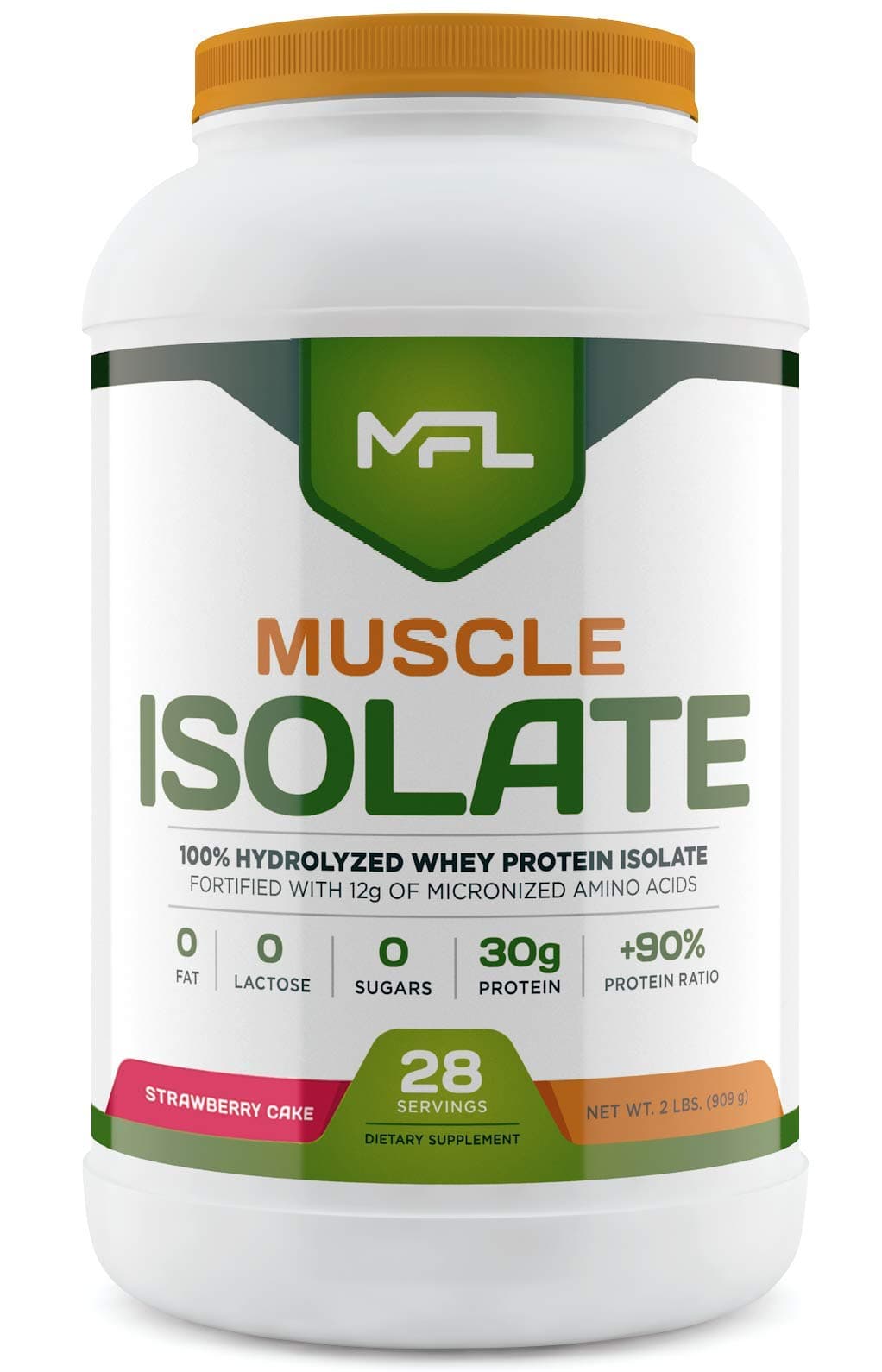 MFL 100% Isolate Protein l 30g of Protein l 12g Amino Acids l Keto Friendly l Low Carbs l 2 lbs. (Strawberry Cake)