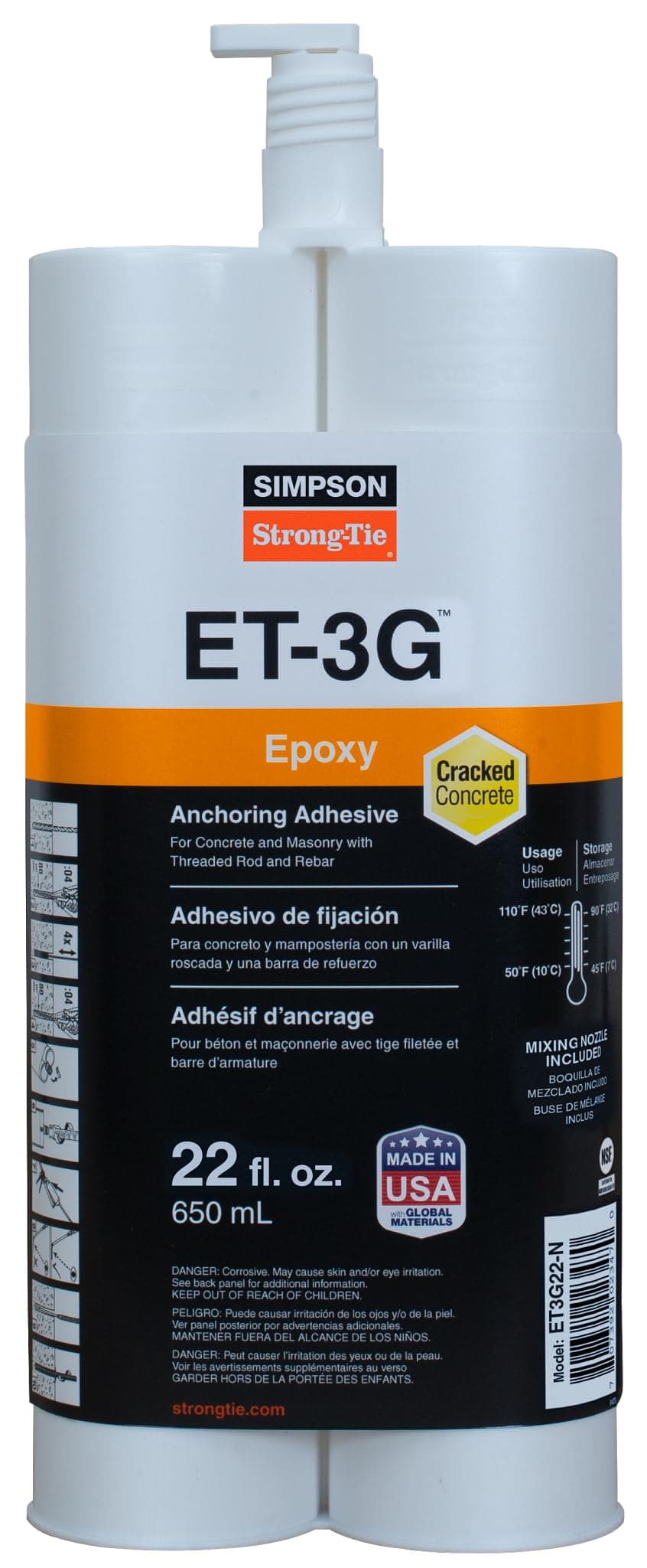 ET3G22-N ET-3G 22 oz. Epoxy Adhesive Cartridge w/Nozzle and Extension