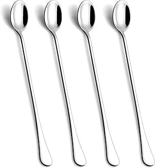 Lovingly Yours 9.5-Inch Long Handle Iced Tea Spoon, Coffee Spoons, Ice Cream Spoons, Stainless Steel Cocktail Stirring Spoons, Set of 4