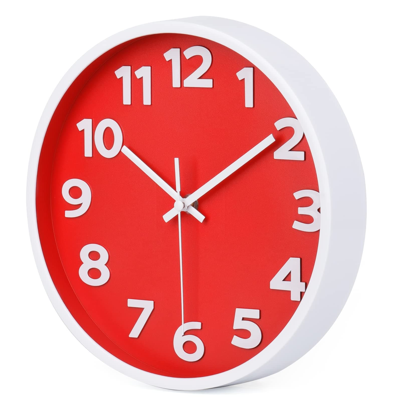 Red Wall Clock with Big Numbers - Silent Wall Clocks Battery Operated 10 Inch Modern Non Ticking Analog Clock for Kitchen, Bedroom, Living Room, Office, Classroom