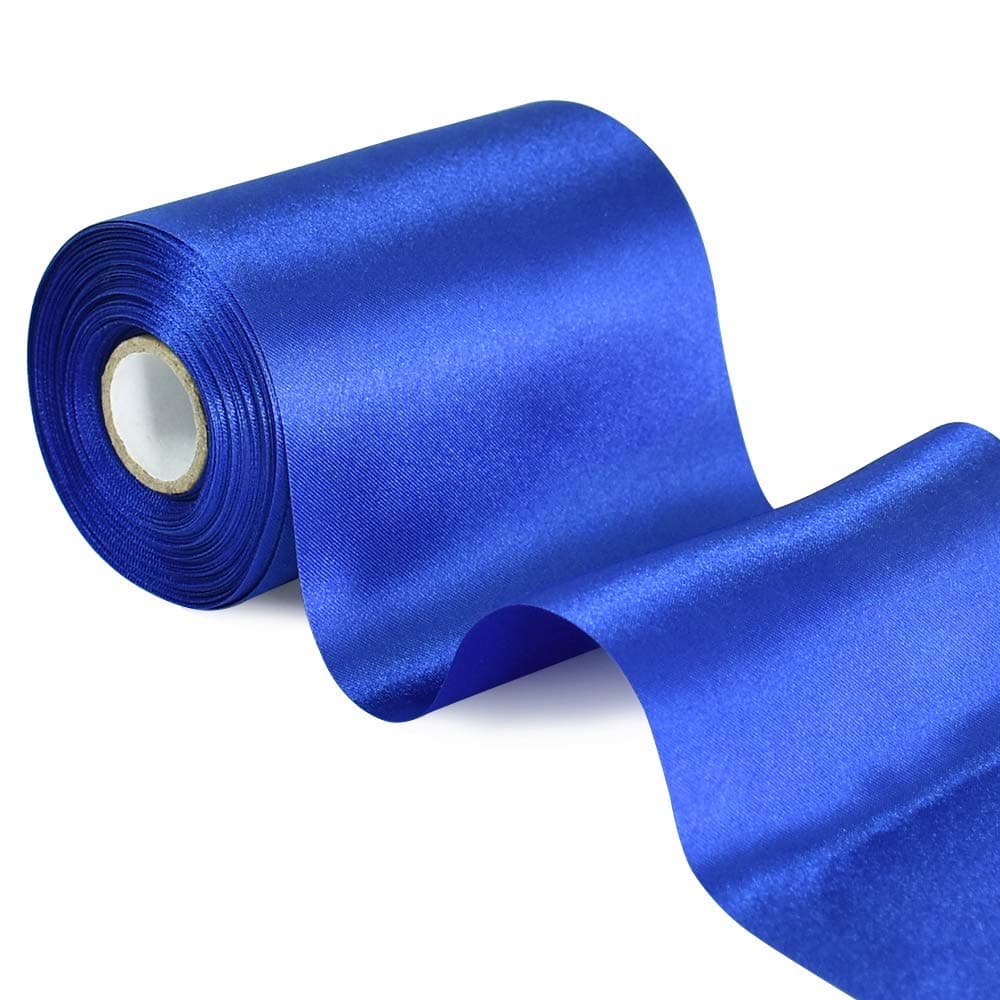 TONIFUL 4 Inch Blue Wide Double Face Satin Ribbon Roll 21 Yard Silk Polyester Fabric Satin Ribbons for Wedding Gift Wrapping Handmade Bows Gift Package Craft Supplies Floral DIY Hair Sewing