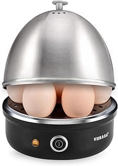 VOBAGA Electric Egg Cooker, Rapid Egg Boiler with Auto Shut Off for Soft, Medium, Hard Boiled, Poached, Steamed Eggs, Vegetables and Dumplings, Stainless Steel Tray with 7-Egg Capacity (Black)