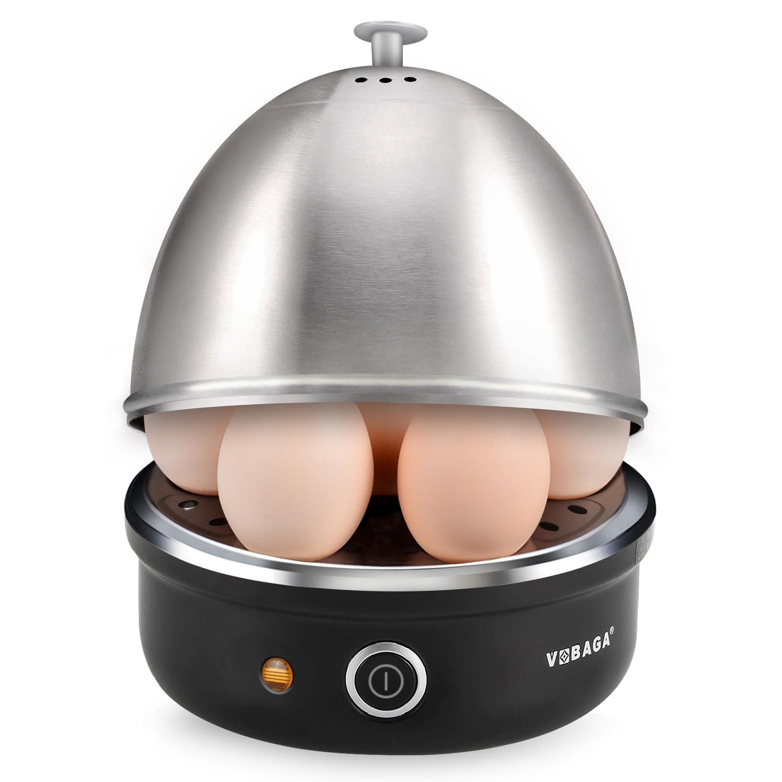 Electric Egg Cooker, Rapid Egg Boiler with Auto Shut Off for Soft, Medium, Hard Boiled, Poached, Steamed Eggs, Vegetables and Dumplings, Stainless Steel Tray with 7-Egg Capacity (Black)