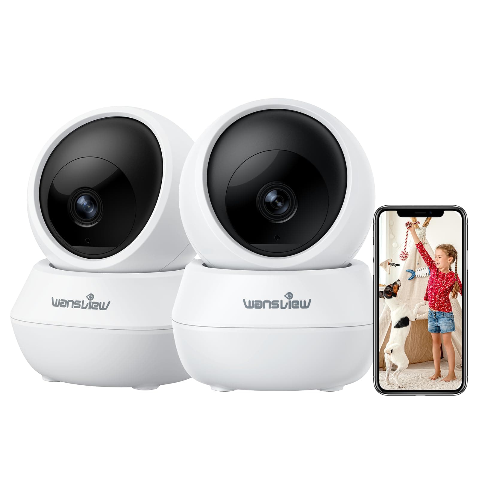 wansview Security Camera Indoor Wireless for Pet- 2K Cameras for Home Security with Phone app and Motion Detection,Cat/Dog/Nanny/Baby Camera with Pan Tilt, SD Card & Cloud Storage, Works with Alexa