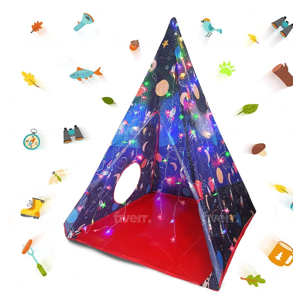 LimitlessFunN Space Teepee Kids Play Tent | Includes Star Lights & Carrying Case |, Children Indoor Playhouse for Boys, Toddlers, 49" D x 49" W x 60" H