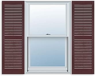 15 Inch x 71 Inch Standard Louver Exterior Vinyl Shutter, Burgundy (Pair)