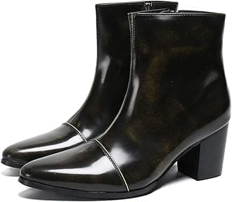 Santimon Mens Boots Casual Patent Leather Chelsea Dress Boots Zipper on Side Mid Calf Boots for Men