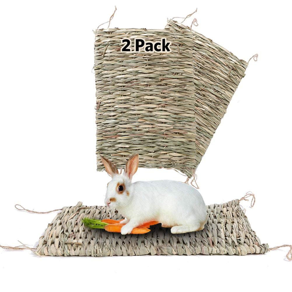 Rabbit Mat,Grass Mats for Rabbits,Safe & Edible Rabbit Mats for Cages,Bunny Chew Toys for Rabbits (C:15.7"x11"(2 Pack))