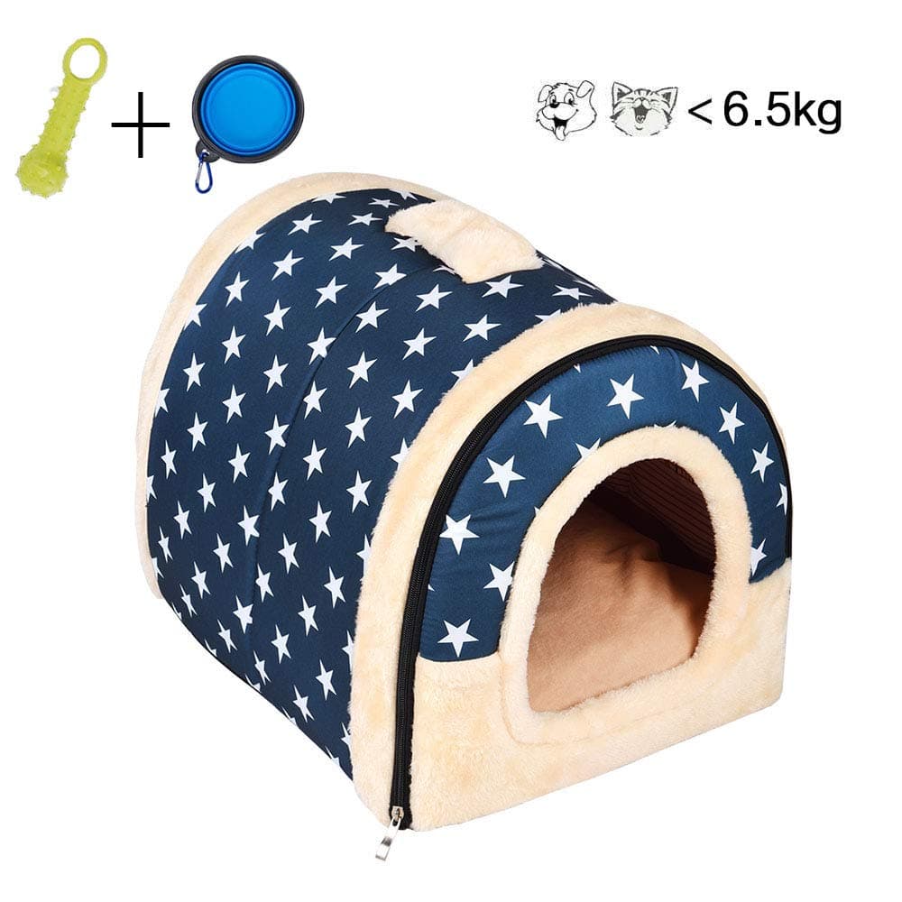 Enko Luxury Cozy 2-in-1 Pet Cat Dog Bed and House, High Quality Indoor Portable Foldable Dog Room / Cat Bed. Prepare a Warm House for Your Pet. (M, BLUE)