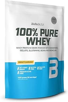 BioTechUSA 100% Pure Whey | Protein Powder with BCAA and Glutamine | Gluten-Free, Palm Oil Free | 21g Protein per Serving, 1 kg, Biscuit