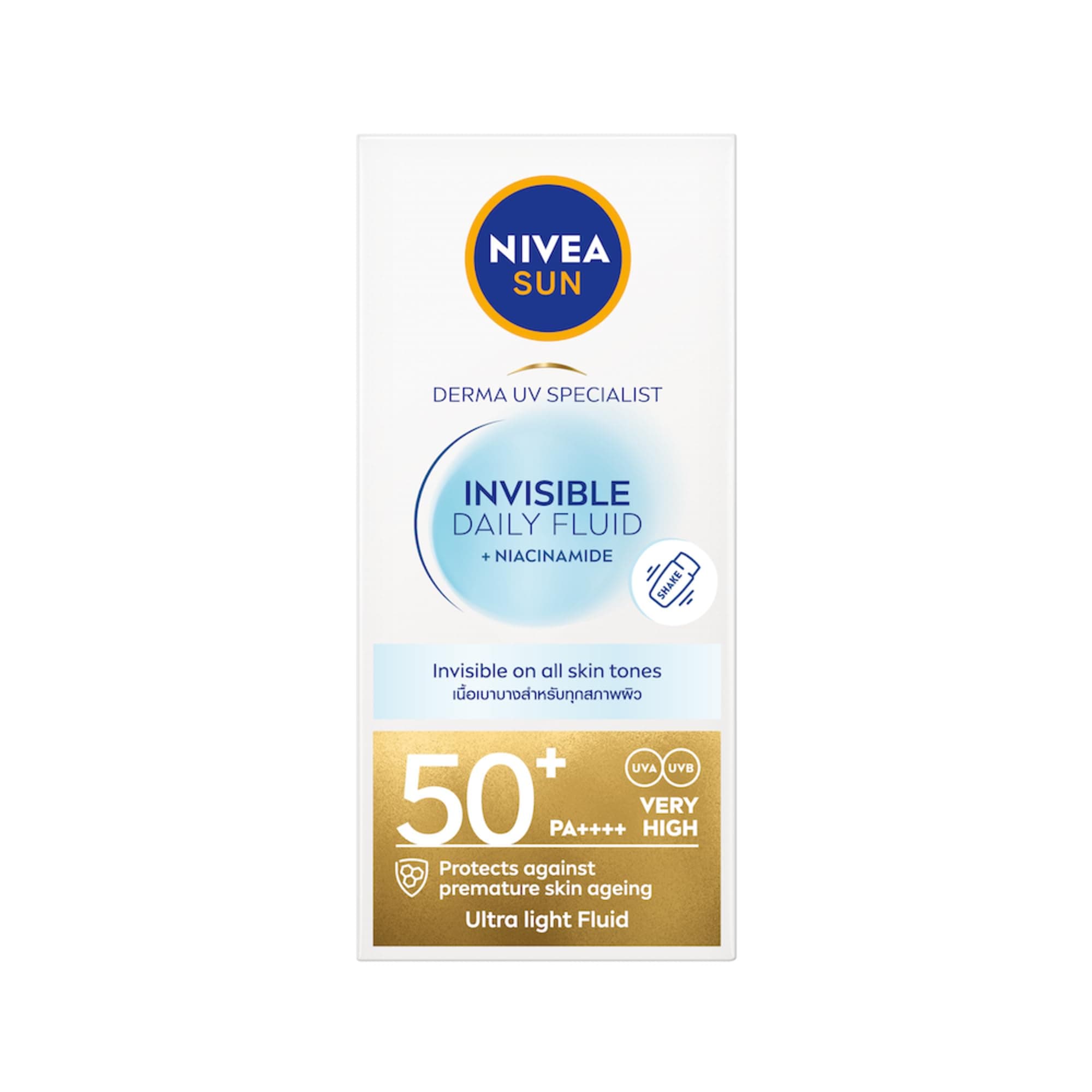 NIVEA SUN UV Face Specialist Invisible Daily Sun Fluid, SPF 50+, with Niacinamide, Ultra-Light Fluid, for All Skin Types, Non-Greasy, 40ml