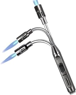 Auratrio Y17 360° Flexible Gas Lighter with Locking Device Storm, Jet Flame Lighter for Fireplace, Kitchen, Candles, BBQ, Oven, Campfire (Not Prefilled)