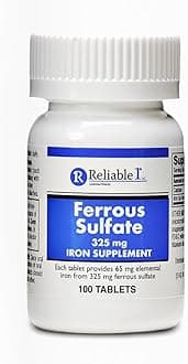 Iron Supplement Ferrous Sulfate 325mg by Reliable 1 | Iron Pills for Women and Men | Iron Supplements for Anemia and Iron Deficiency | 100 Iron Tablets per Bottle