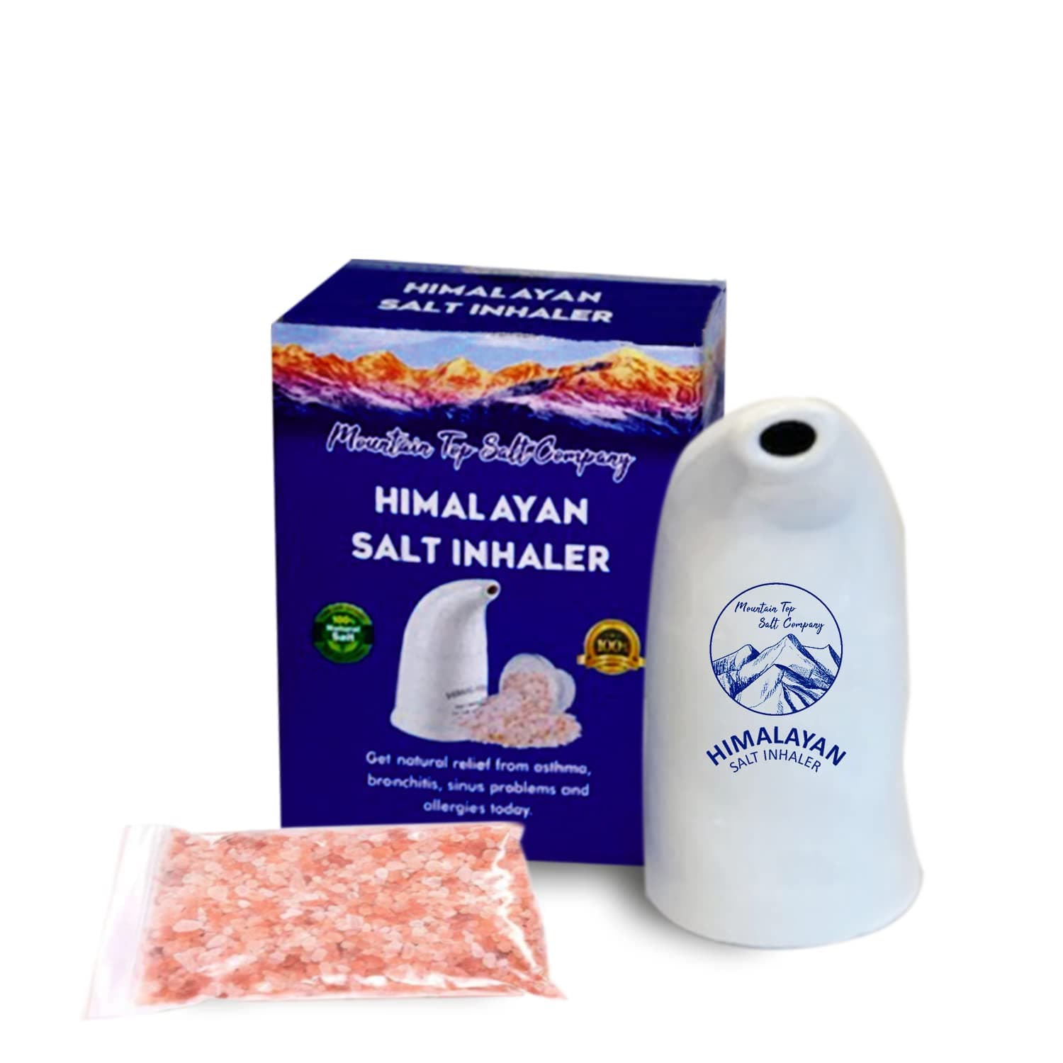 Ceramic Himalayan Salt Inhaler with Himalayan Pink Crystal Salt – Great for Allergy, Asthma Relief, and Other Respiratory Conditions – Handheld and Portable