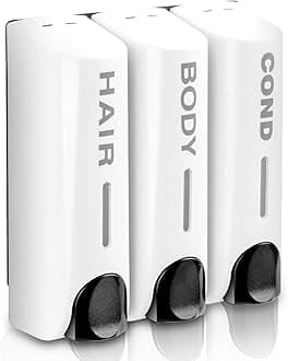 AUMIOChamber Soap Dispenser Trio Shower Gel Shampoo Conditioner with 3x350ml Refillable Bottles ABS Wall Mount White