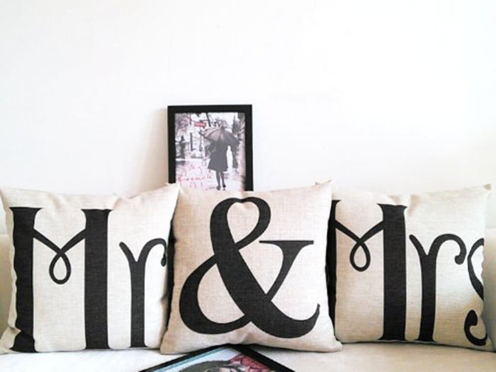 Acala 18 X 18 Inch Cotton Linen Home Decorative Throw Pillow Covers Cushion Cover Couple Pillow Case, Mr & Mrs Pillowcases, Set of 3 (B)