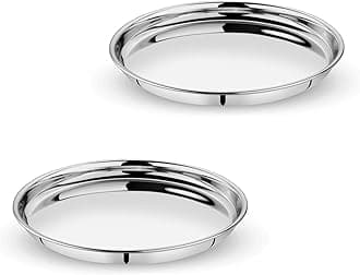 EMBASSY Stainless Steel Dinner Plate/Khumcha/Thali | Size 12 | Diameter - 26.5 cm | Pack of 2 | Perfect for Everyday Use, Catering, & Home Dining | Stackable | Mirror Finish