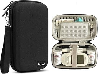 Diabetic Supplies Bag Blood Sugar Test Kit Case Organizer For Blood Glucose Monitor / Meter, Diabetes Test Strips, Lancets, Lancing Device, Insulin Pen, Syringes, Pills, Alcohol Wipe (B-Black, Large)