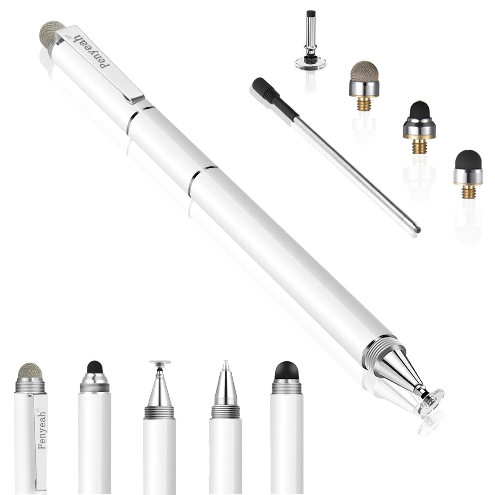 Stylus for Touch Screens - DIY [4-in-1] High Sensitivity and Precision Disc Stylus Pen Universal for iPad iPhone Tablets All Capacitive Touch Screens with 4 Replacement Tips - White