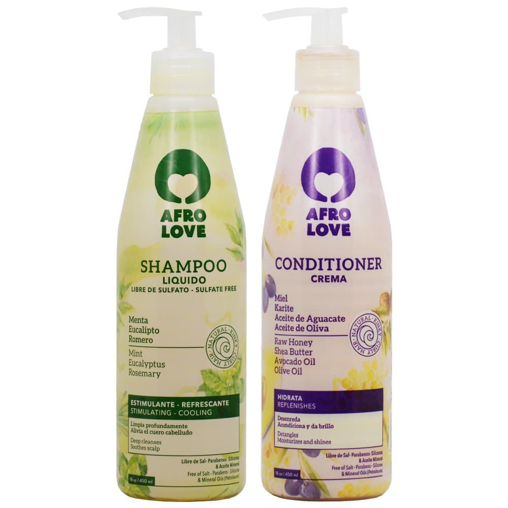 Afro Love Shampoo & Conditioner Set – 16oz Refreshing Shampoo & 16oz Hydrating Conditioner – Sulfate-Free, Nourishing for Natural, Curly & Coily Hair – Moisturizing, Frizz Control & Detangling