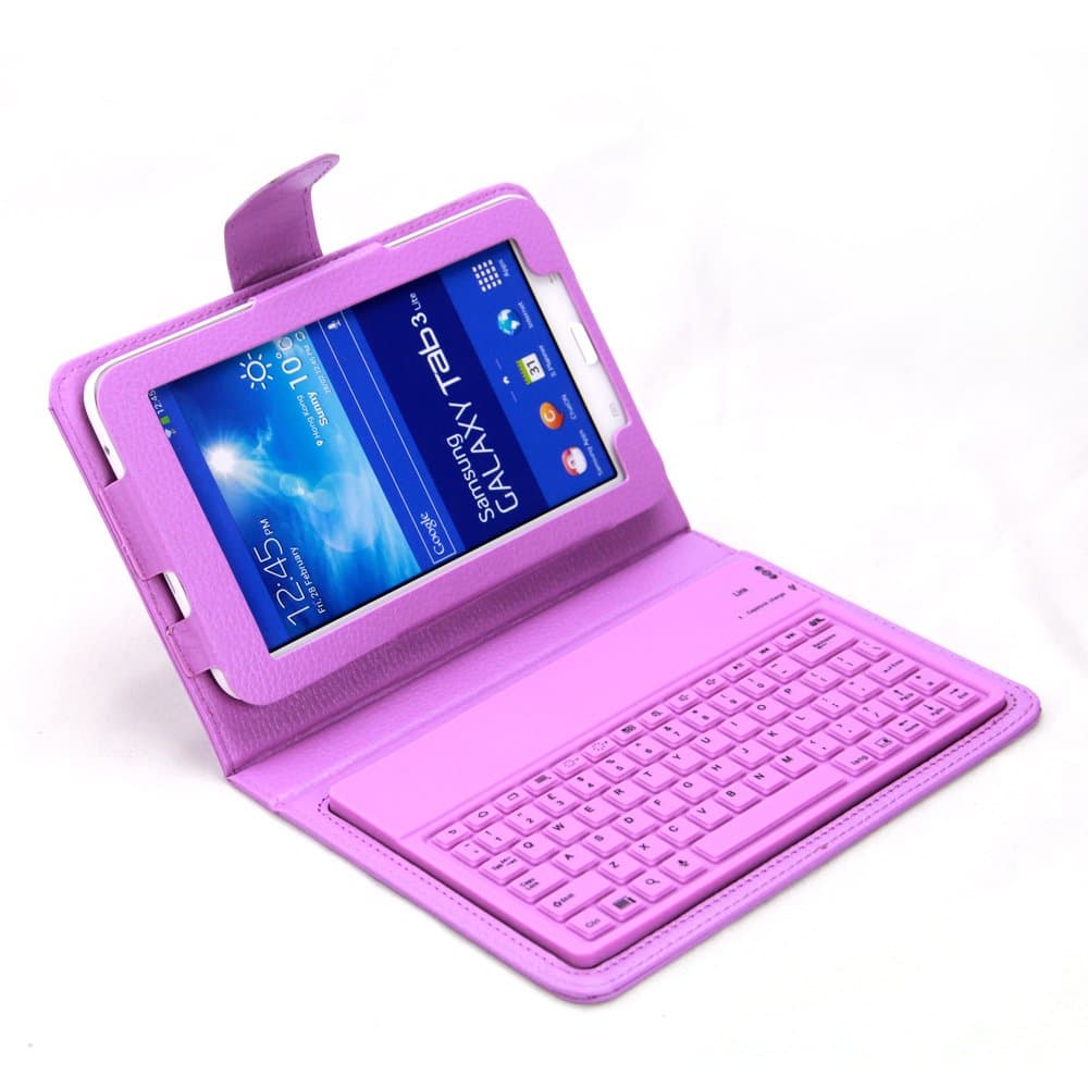NEWSTYLE Purple Samsung Galaxy Tab 3 Lite 7-inch Case - Wireless Bluetooth Keyboard Cover for Galaxy Tab 3 Lite T110 / T111 7.0 Inch Android Tablet