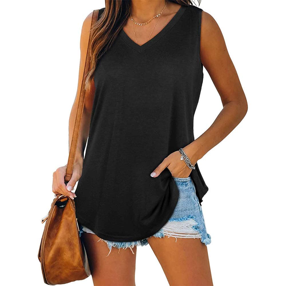 N\PNP Women's Summer Basic Sleeveless V Neck Casual Tank Tops Loose Tee Shirts M