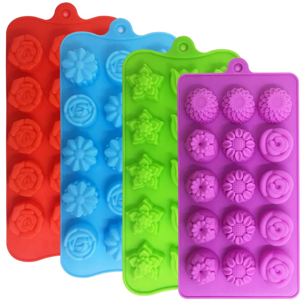 4 Pack Small Flower Shape Silicone Moulds,YuCool Silicone Moulds for Wax Melt...