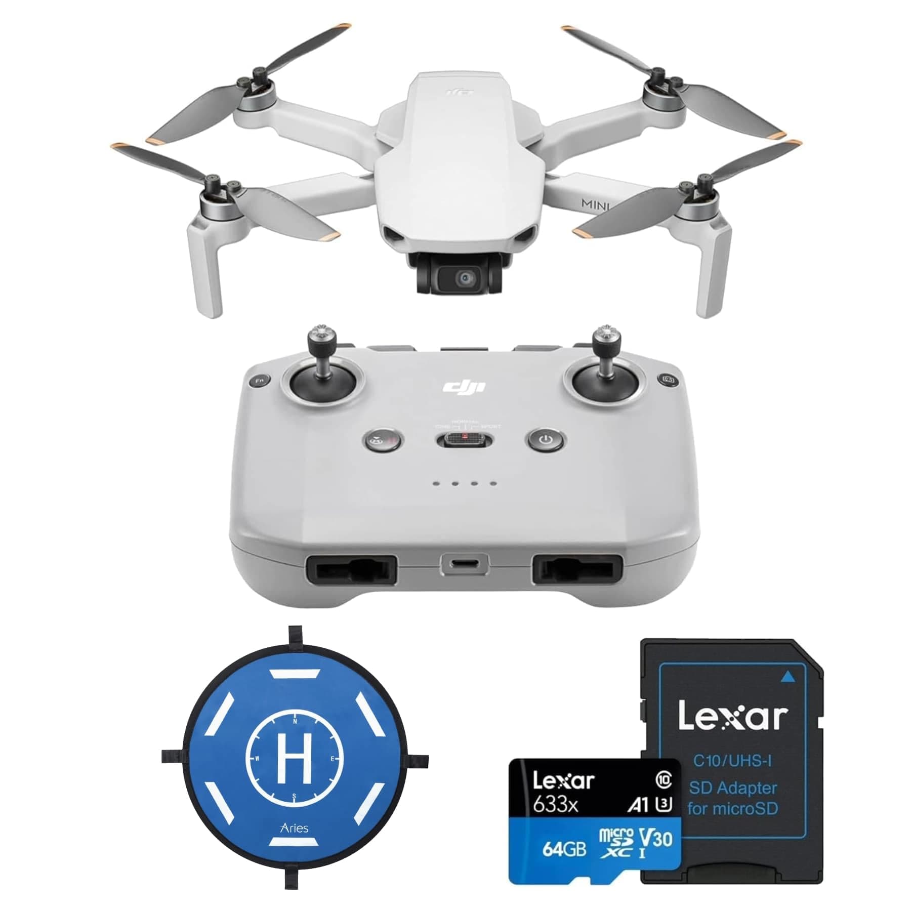 DJI Mini 4K, Drone with 4K UHD Camera for Adults, Under 249 g, 10km Video Transmission, Auto Return, Wind Resistance, 1 Battery for 31-Min Max Flight Time, Bundle with 64gb SD Card and Landing Pad