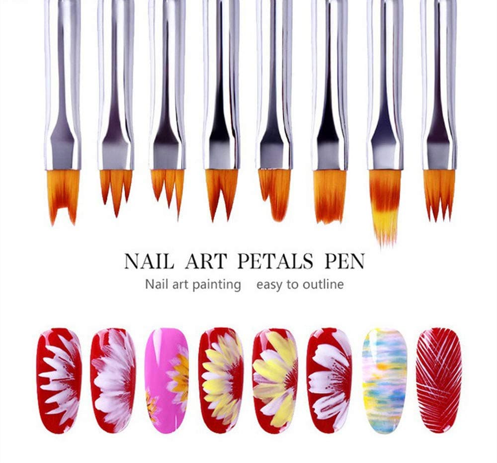 8 Pcs Premium Nail Brush Pens with Wooden Handle – UV Gel Art Gradient & Flower Design Tools for Professional Manicure, Perfect Valentine’s Gift (Purple Wood)