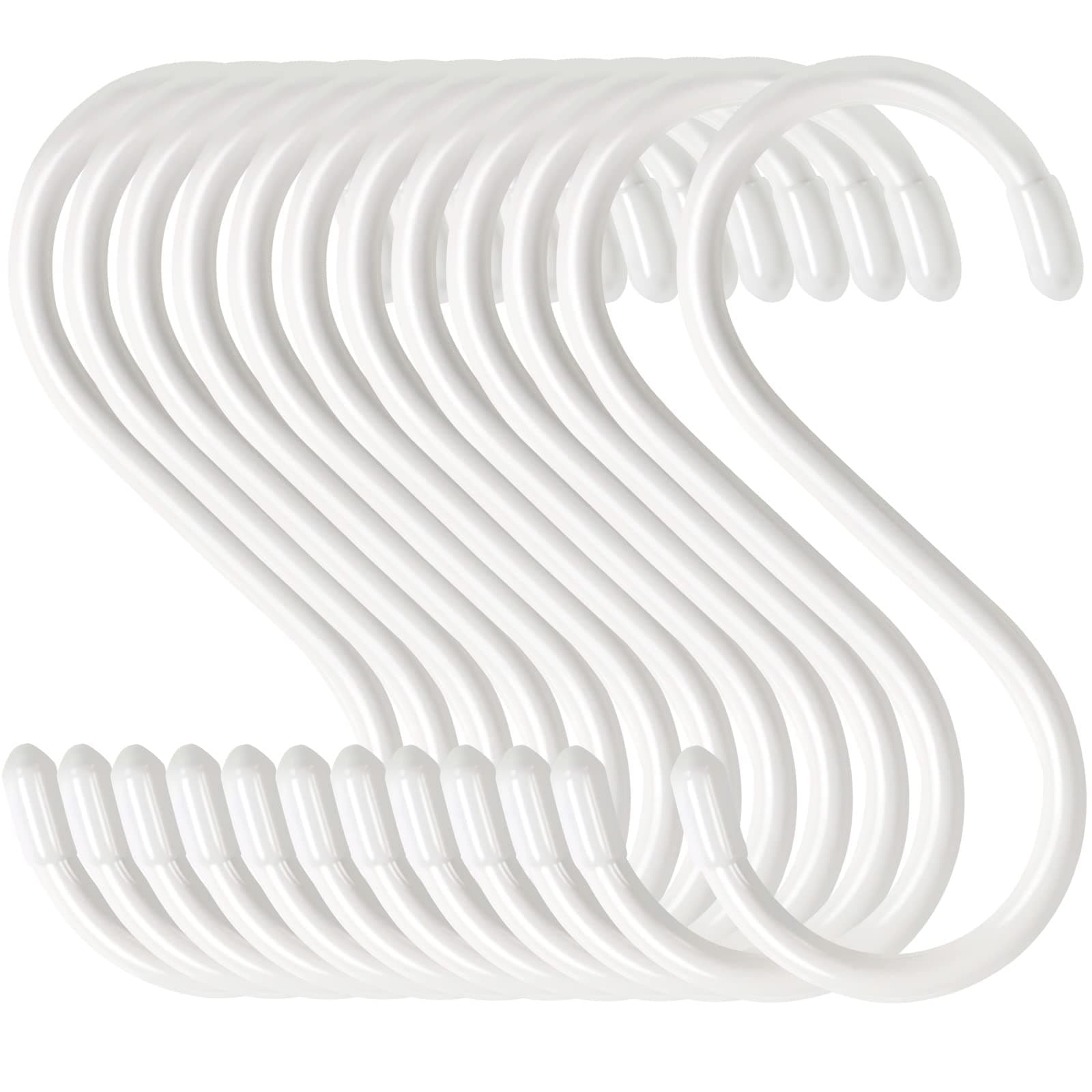 HiGift 24 Pack 5 Inch White S Hooks for Hanging Plants, Large Vinyl Coated S Hooks, Non Slip Heavy Duty S Hooks, Metal White Rubber Coated Closet S Hooks for Hanging Plants Jeans Pot Pan Cups Clothes