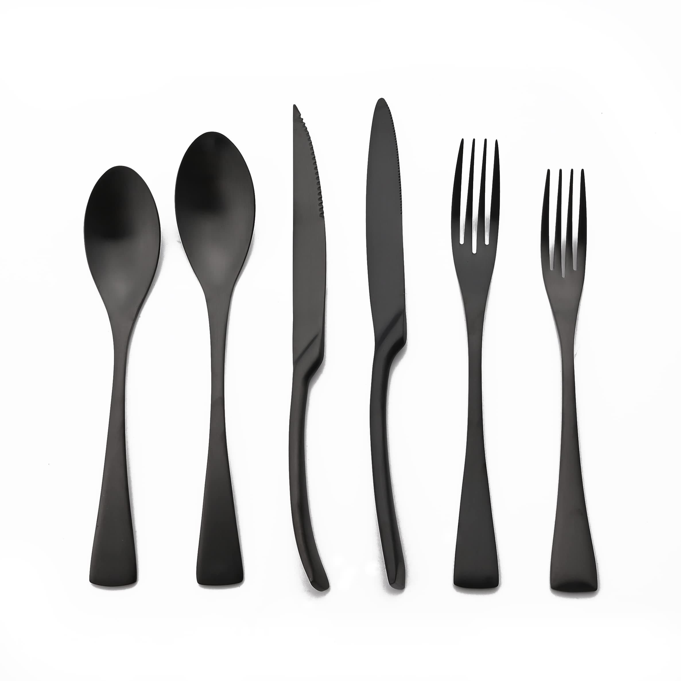 Luxury Silverware Set Flatware Cutlery 18/10 Stainless Steel Matte Polishing Metal Utensils Set Group Service for 1, 6-piece, Black