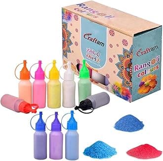 CRAFTAM Rangoli Powder Bottles for Diwali Festival Decoration Floor Rang Color Rangoli (Pack of 10 Bottles)