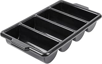 Restaurantware-21.9 x 14.2 x 3.5 Inch Silverware Organizer, 1 Crack-Resistant Cutlery Tray - 4 Compartments, Built-In Handles, Black Plastic Utensils Drawer Holder, For Kitchen Organization