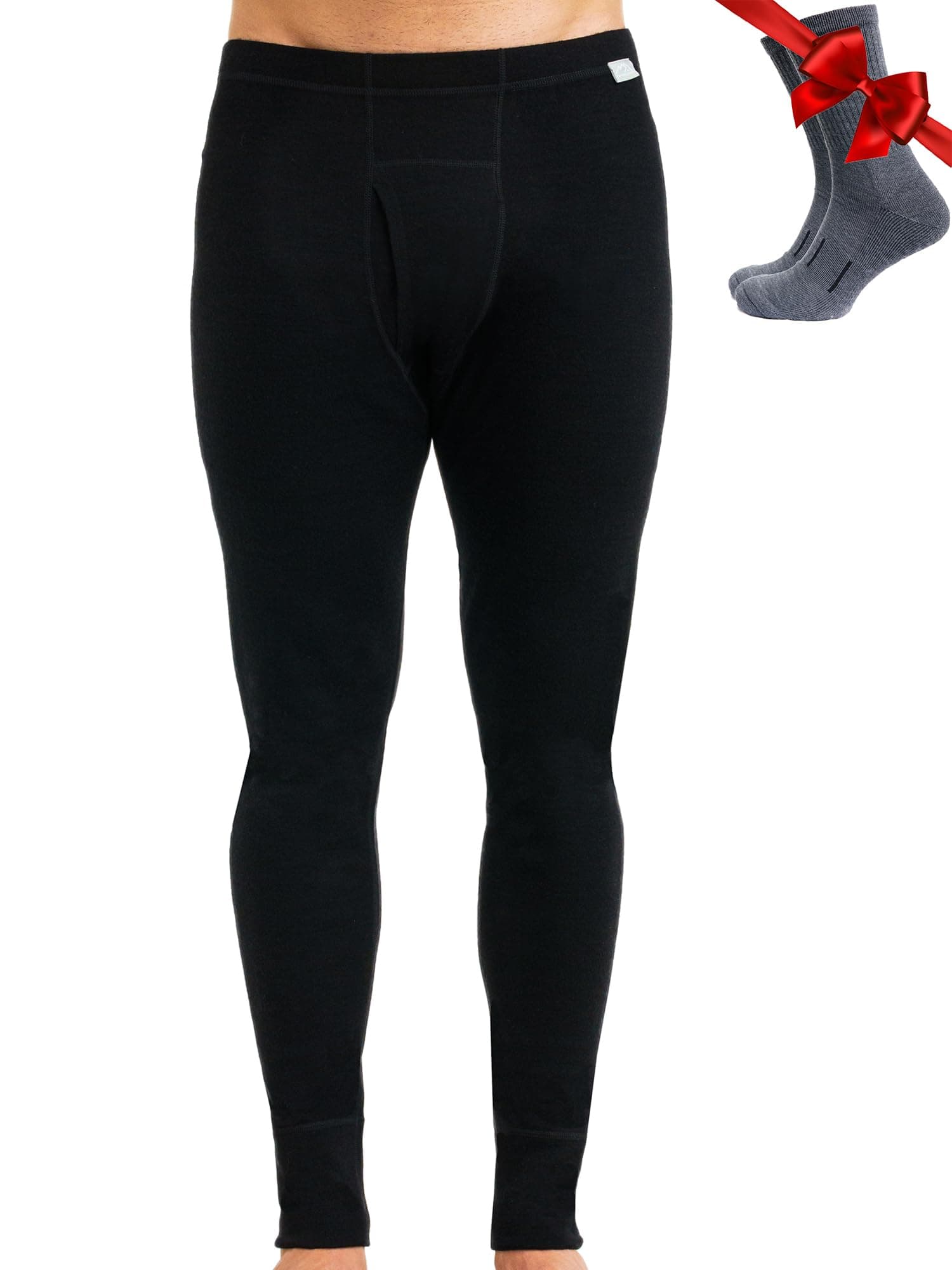 Merino Wool Base Layer Men Leggings Pants 100% Merino Wool Thermal Underwear Long Johns Light, Mid, Heavyweight + Hiking Socks