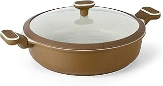 Otantik Non-Stick 12.5" Saute Pan with Lid Cast Aluminum - Chicken Fryer- Ceramic Marble Coating - Cool Handles - PTFE & PFOA Free - Compatible with All Stovetops (Brown)