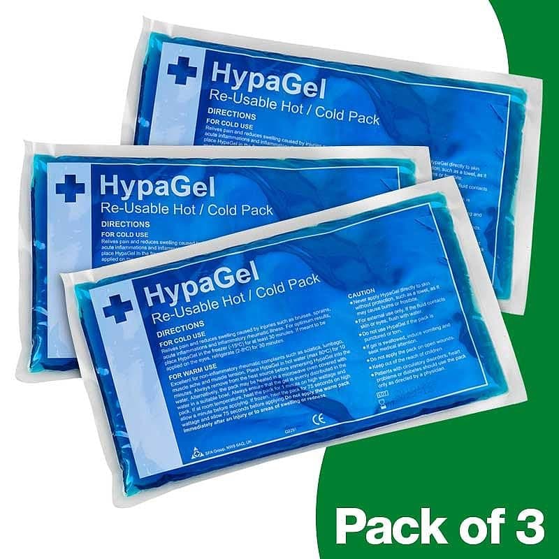 Safety First Aid Group HypaGel Standard Reusable Hot/Cold Gel Therapy Pack, Pack of 3 - Freezable, Microwaveable for First Aid, Sports Injuries, Pain Relief