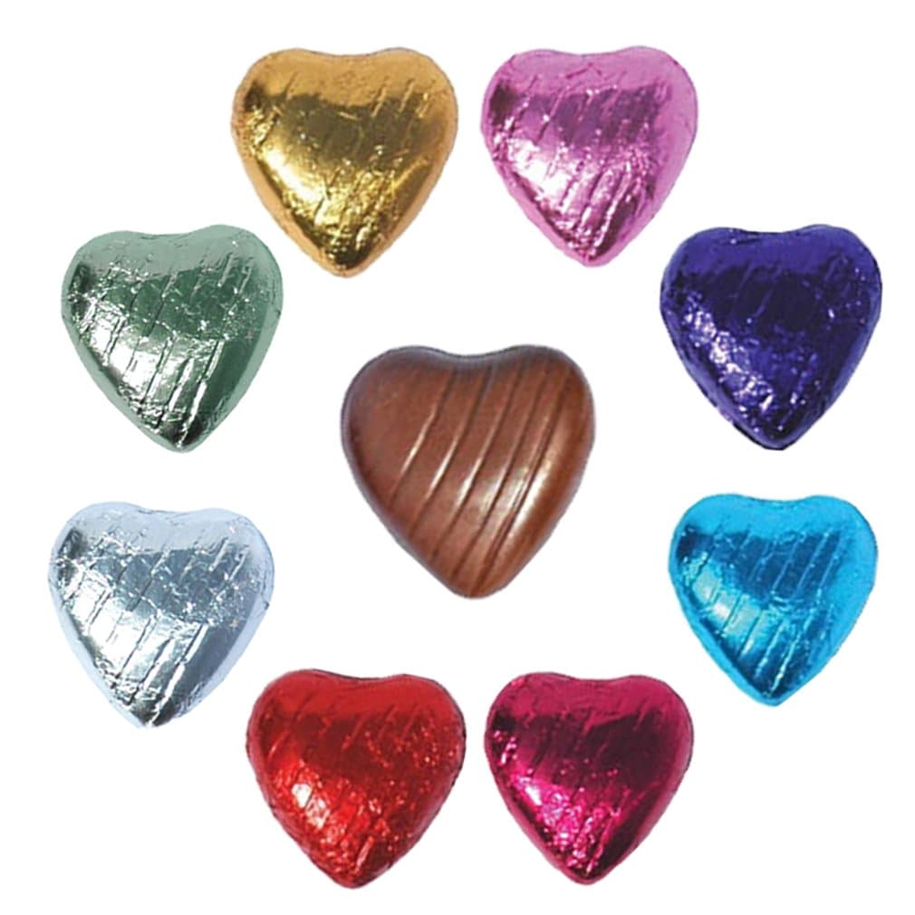 1000 x Multicoloured Foil Wrapped Chocolate Hearts Wedding Party Table Favours in Many Colours
