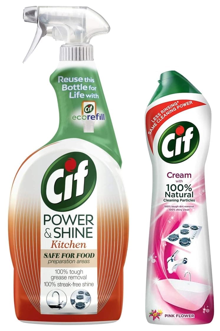 Cif Kitchen Cleaner, Power & Shine, 700 Ml & Pink Multi Purpose Surface Cleaner Cream With Floral Fragrance, Removes Grease & Dirt Wth Natural Cleaning Particles For Shiny Surface, 500 Ml Combo