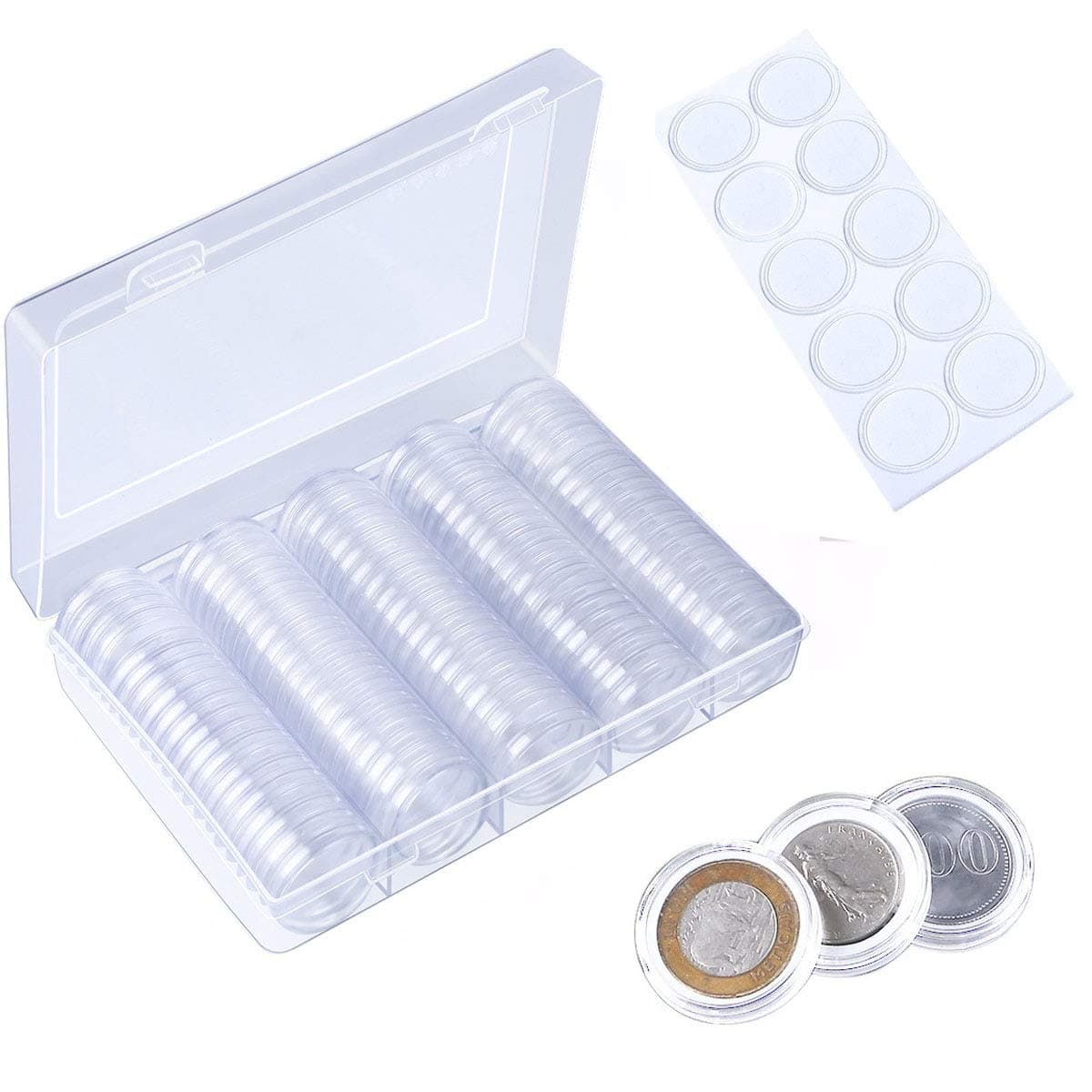 Plastic Coin Holder with Storage Organizer Box and Foam Gasket, 30mm, 330g - 100 Pieces