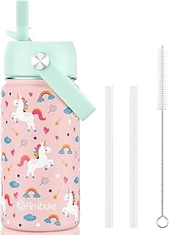 Fimibuke Kids Insulated Water Bottle - 14oz BPA-FREE 18/8 Stainless Steel Travel Tumbler Double Wall Vacuum Leak Proof Kids Cup with Straw Metal Water Bottle for School Boys Girls(1 Pack, UNICORN)