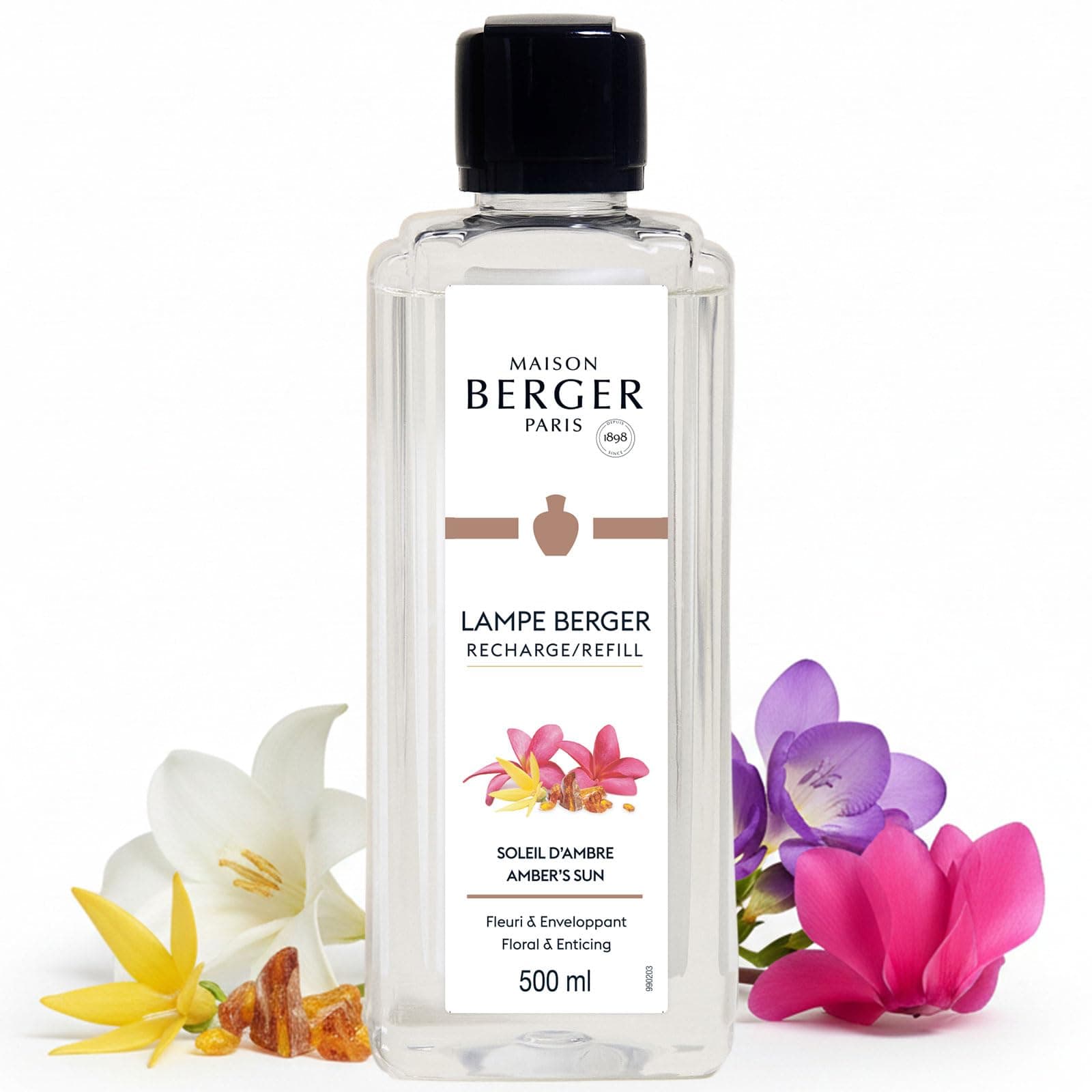 Maison Berger Amber’s Sun Lampe Berger Refill, 500 ml (16.9 fl oz), 2-in-1 Catalytic System, Neutralizes Odors and Diffuses Fragrance, Tuberose, Jasmine, Made in France