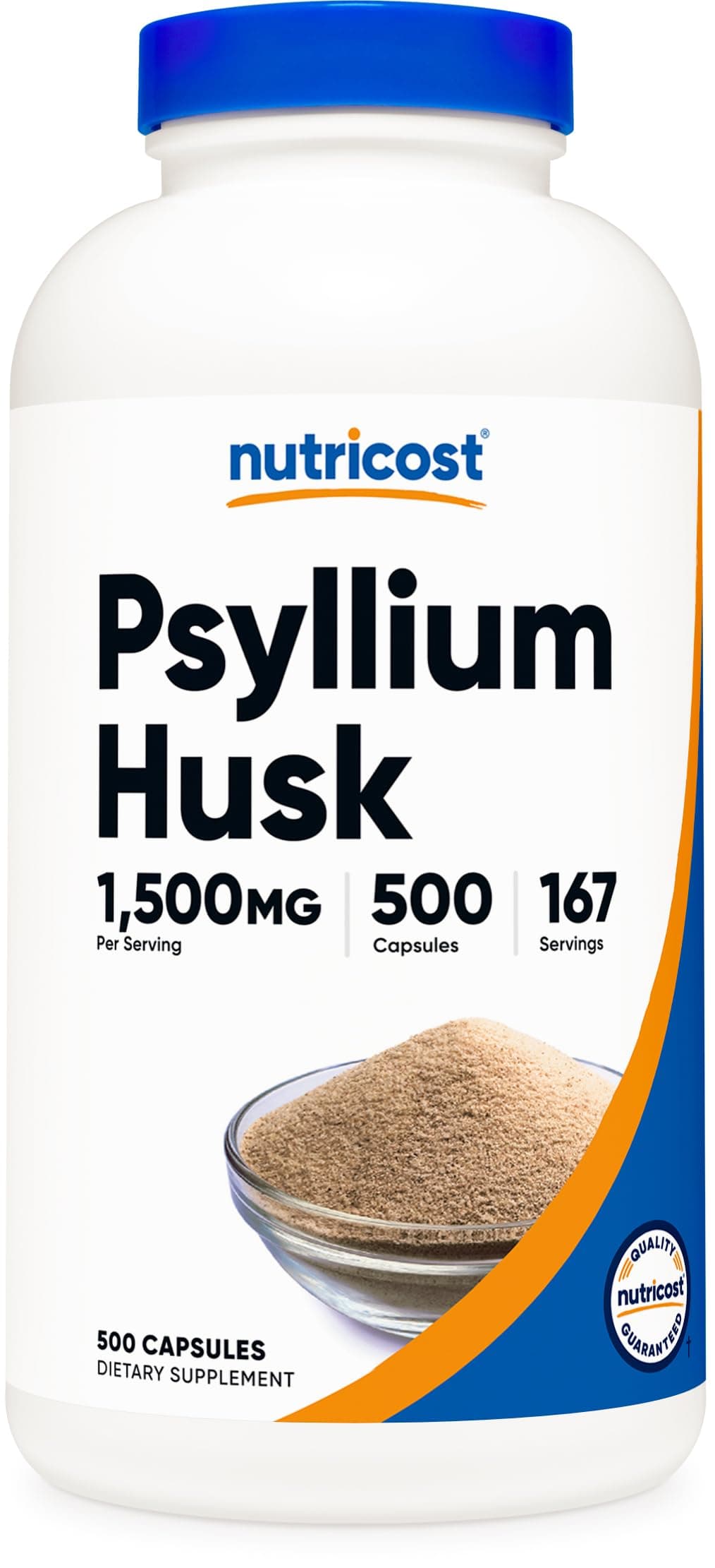 Psyllium Husk 1500mg Per Serving, 500 Capsules - Non-GMO & Gluten Free