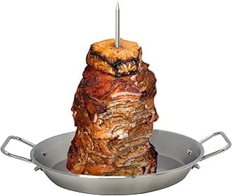 BBQ Vertical Skewer Pan Gyro Spit Shawarma Stand for Oven, Al Pastor Hack for Tacos, Brazilian Grill, Stainless Steel, With 8", 10" and 12" Stick