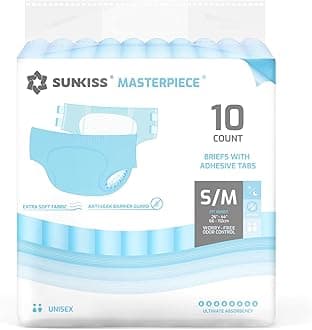 SUNKISS Masterpiece Adult Diapers with Tabs, Unisex Disposable Incontinence Briefs for Women and Men, Odor Control, Blue, S/M, 10 Count
